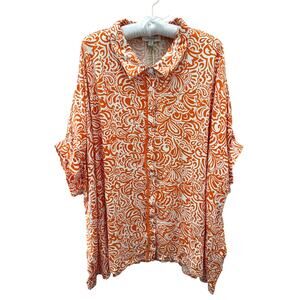 UMGEE | Orange & White Paisley Button Front Top Boho Oversized NWT | 2XL